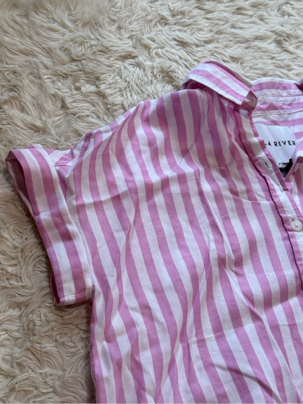 NWT Lola River Kate Blouse in Crocus Pink White Stripe - Size XS - Picture 3 of 6